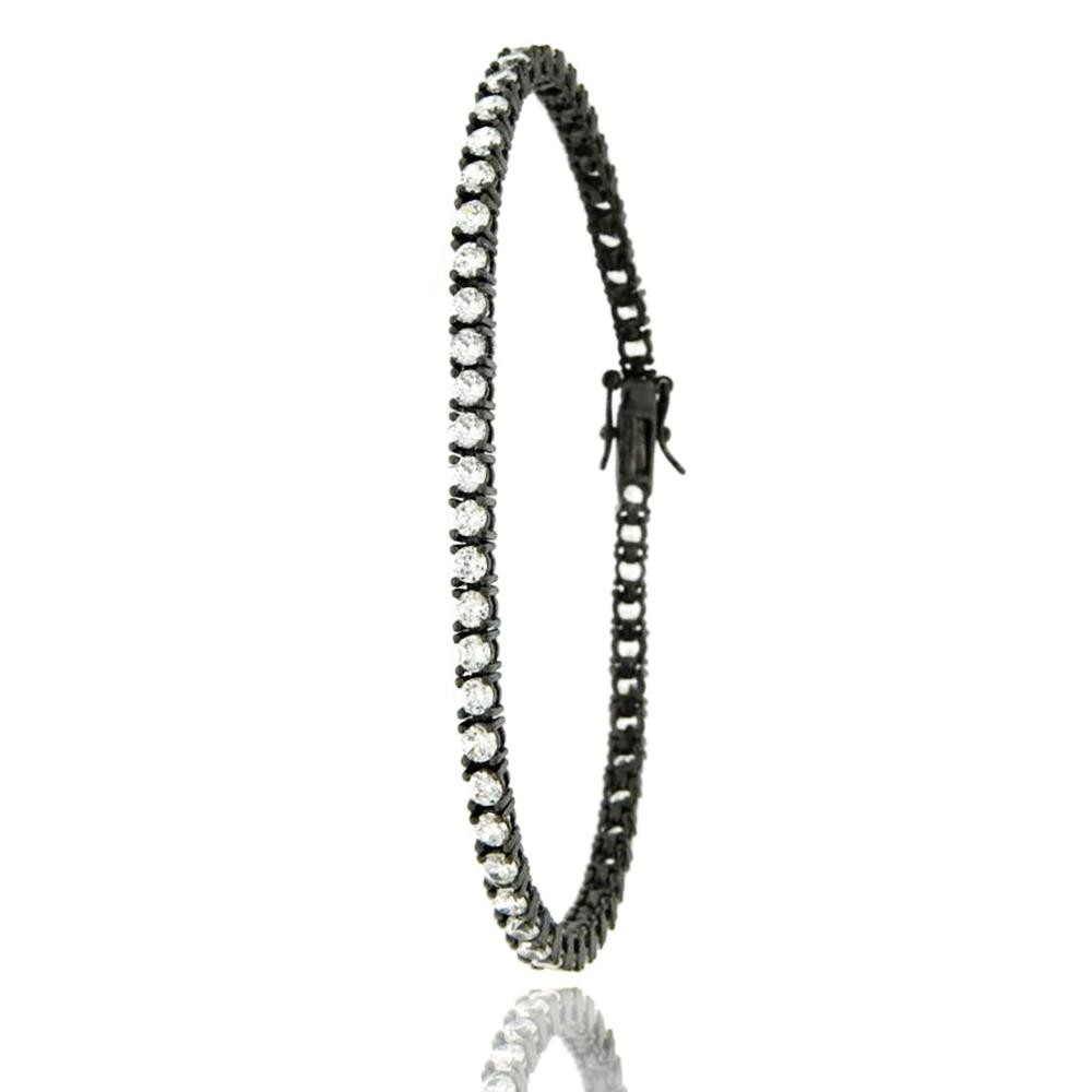 Bracciale tennis mm 3 in argento 925 placcato rutenio con zirconi bianchi cm 21